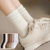Chaussettes mi-mollet pour femmes, chaussettes éponge d'automne et d'hiver, couleur unie à rayures verticales, style collège, style sportif décontracté, chaussettes longues étudiantes