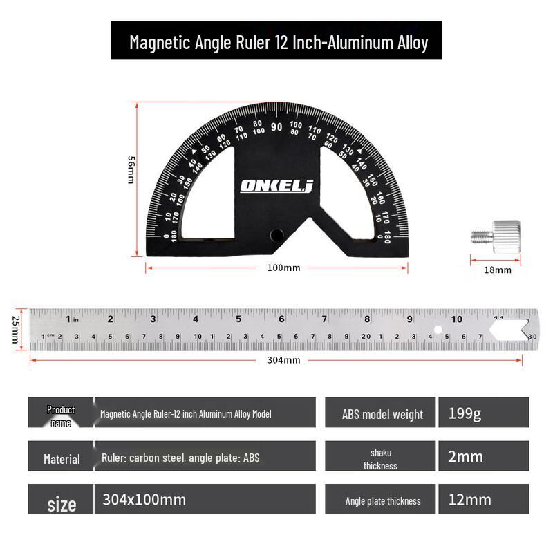 Woodworking Aluminum Alloy Angle Scribing Ruler with Magnetic Base CN plug (adapter included)