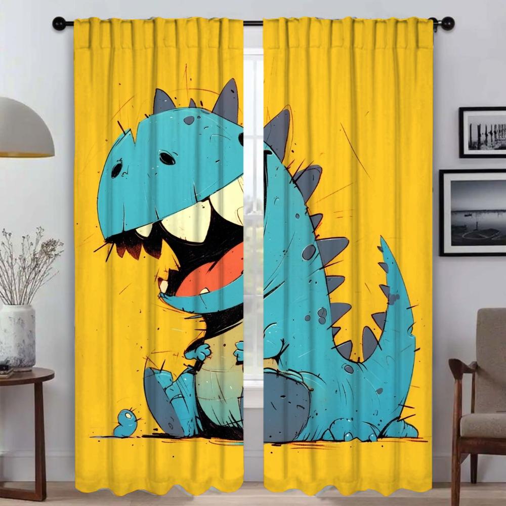 Niedliche Tyrannosaurus Mückenvorhänge für Kamera Küchenvorhänge 2 Stück Verdunkelungsvorhang für Zimmer 2 Schals Wohnzimmer