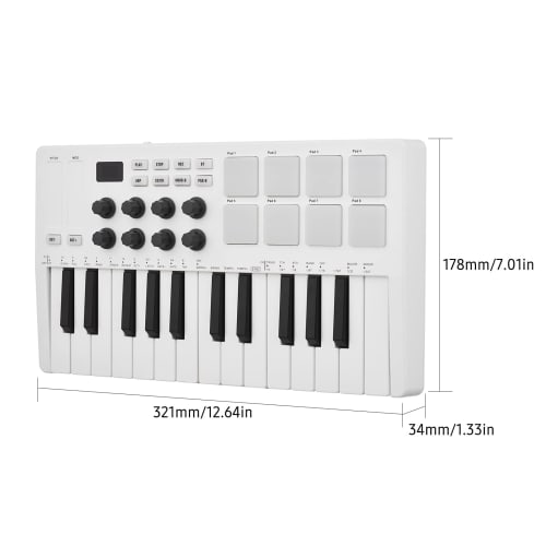 Btuty 25-Key MIDI Control Keyboard, Mini Portable USB Keyboard MIDI Controller with 25 Velocity-Sensitive Keys, 8 RGB Backlit Pads, and 8 Knobs