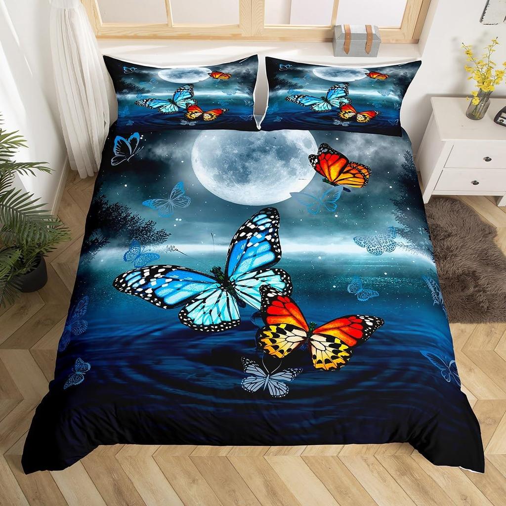 Comforter Butterfly Twin King Romantic Rose Flower Bedding Set 3Pcs For Boys Girls Room Botanical Floral Comforter