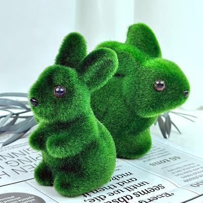 Artificial Moss Bunny Statue Realistic Furry Moss Flocked Rabbit Ornament Standing Foam Rabbit Figurine for Spring Easter Party Outdoor Indoor Patio