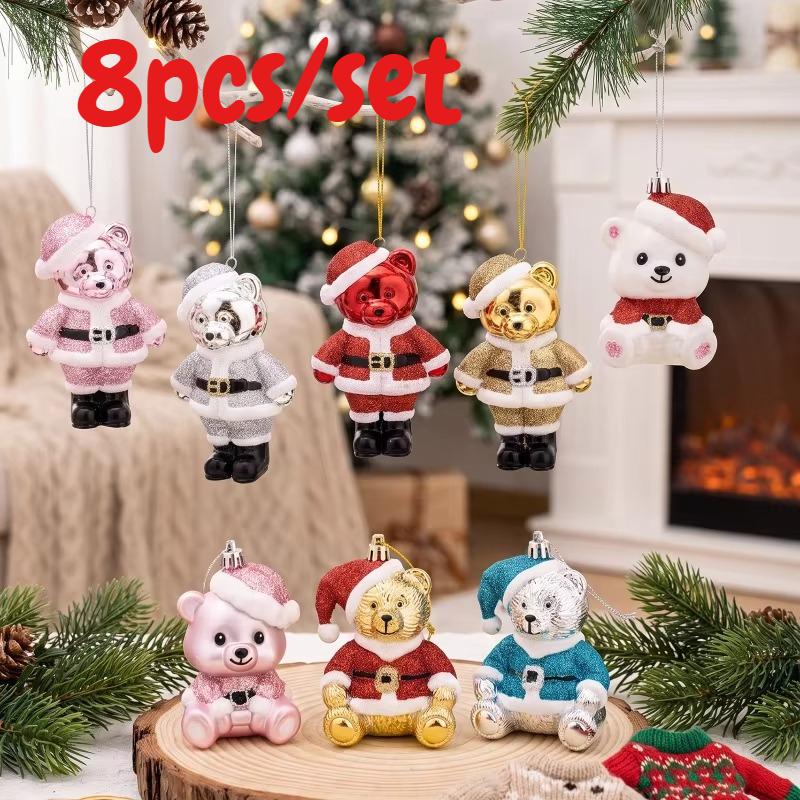 Plastic Cartoon Bear Christmas Ornaments, Electroplated Glitter Pendants for Tree & Window Decoration