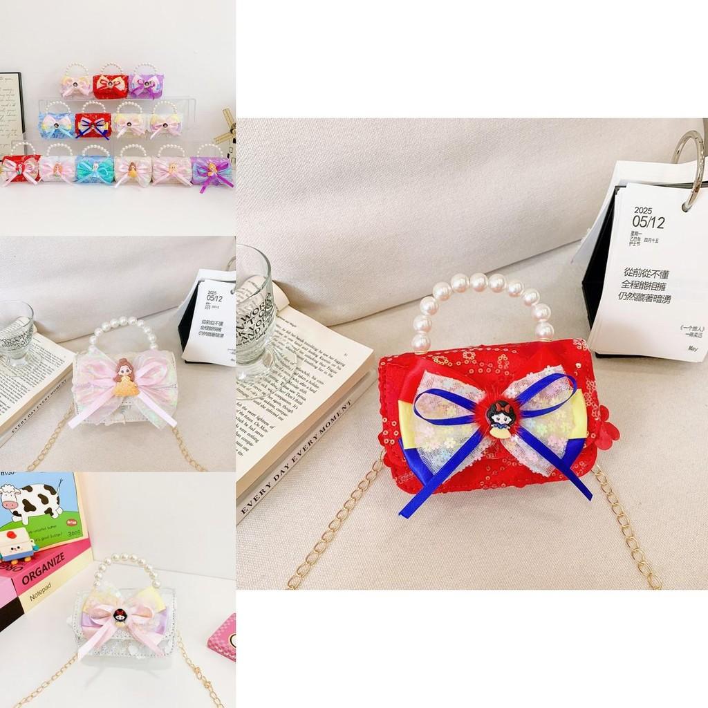 Charming Little Girls Shoulder Bag Adorable Bow Fashionable Chain Handle Purse