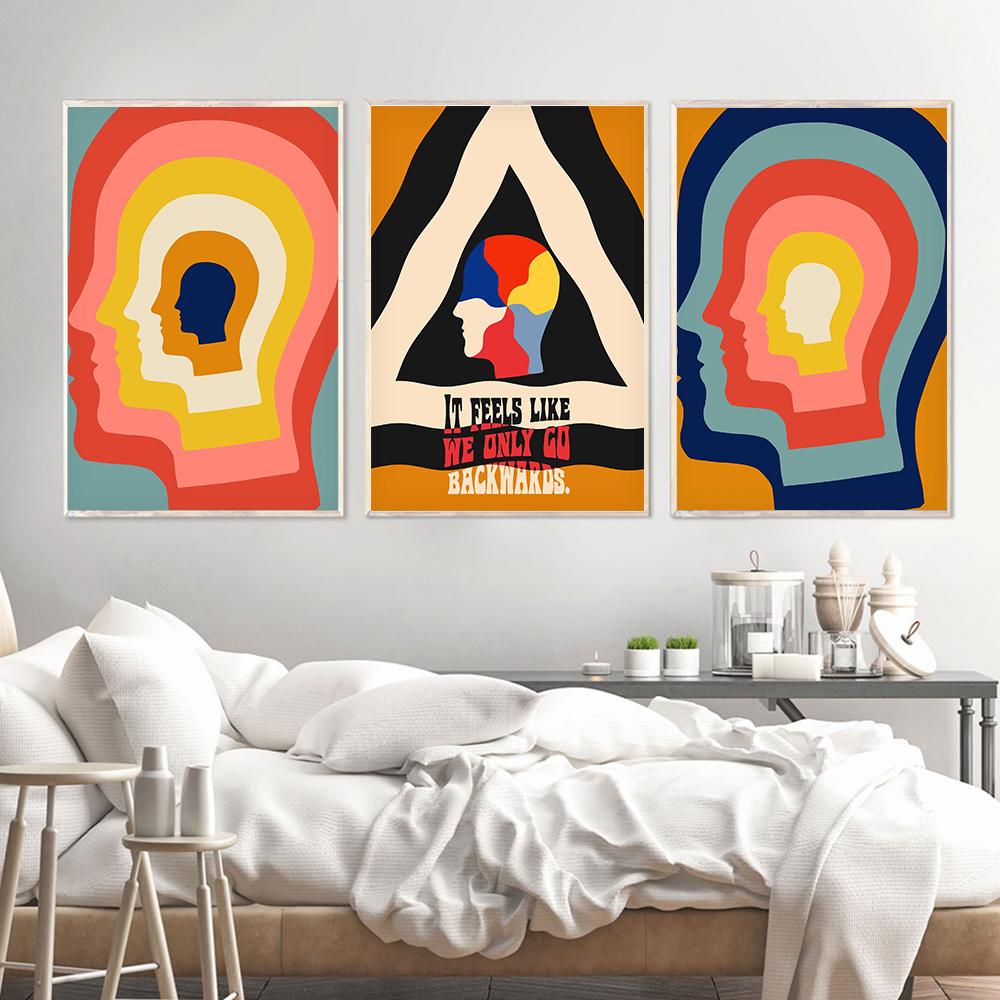 Tame Impala at Glastonbury Gig Canvas Posters Retro Abstrakt Geometri Målning Färgglada Head Väggbilder för vardagsrumsinredning