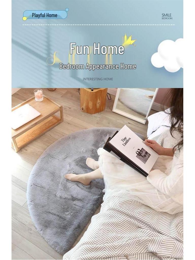 Tapete Oval de Pelo Sintético de Coelho para Casa - Formato Irregular, Pelo Curto Macio, Perfeito para Quarto ou Cabeceira