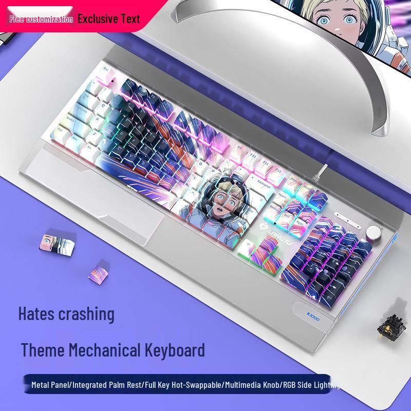 Langtu K1000 Mechanical Gaming Keyboard with Blue Switches - Custom PBT Theme for Girls & Office Use