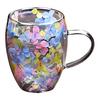 Double Wall Glass Coffee Mug with Handle High Borosilicate Heat Resistant Cup Colorful Petal Design Hot Cold Drinks Latte Tea Juice Insulated Cup