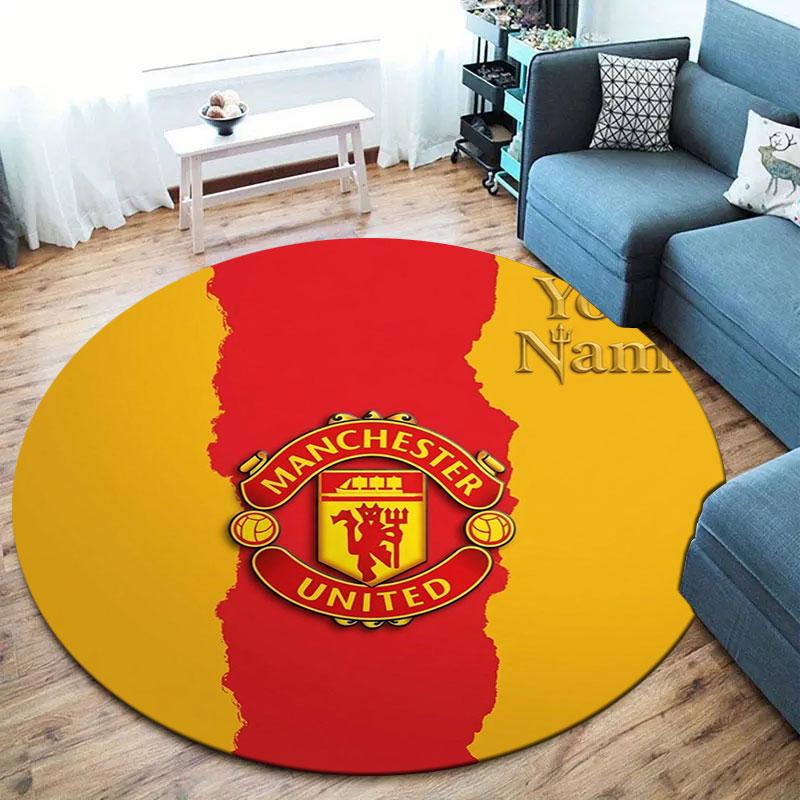 Manchester United F Custom Name Round Area Rug,Carpet Rug for Living Room Bedroom Sofa Playroom Decor,Non-slip Floor Mat