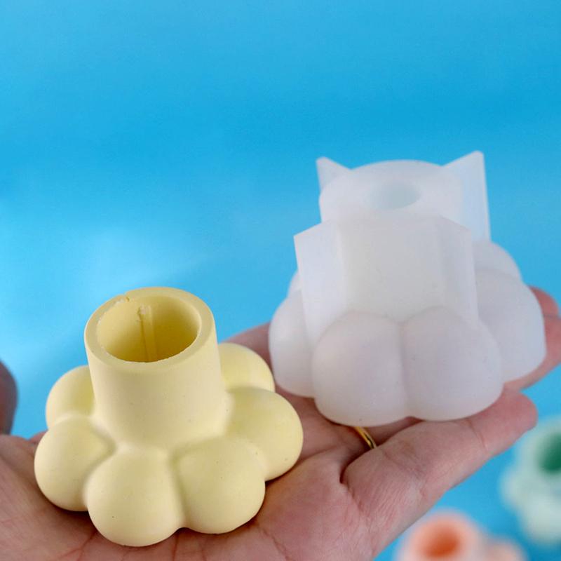 Silikonová forma na kulatý svícen, severský svícen, cementová sádrová forma, řemeslná forma, DIY roztomilý květinový tvar, pryskyřičný stojan na svíčky