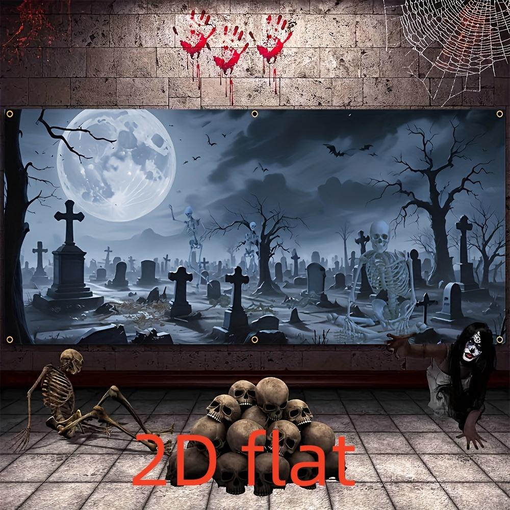 2D door banner horror full moon cemetery Halloween garage door banner suitable for parties and home decoration.PMJ