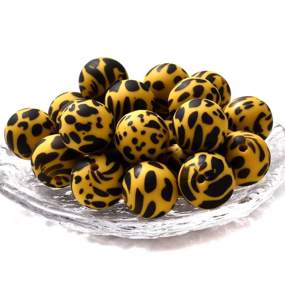 15mm 10Pcs Printed Silicone Beads Chewing Bead DIY Charms Newborn Nursing Accessories Necklace Pacifier Chain Teething Toy