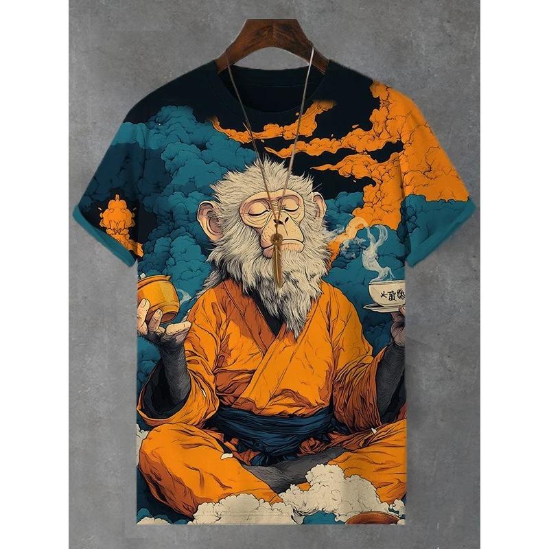 Men's Funny Animal Cat Printed T Shirt Short Sleeved Tee Tops 3D Print O-Neck Shirts Party Summer Casual Men's Clothing Apparel