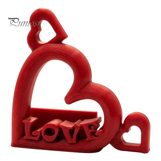 Love Letter Sculpture Decor Heart Photo Stand with Embossed LOVE Letters, 3D Printed Vertical Slot Romantic Wedding Table Ornament Picture Holder,