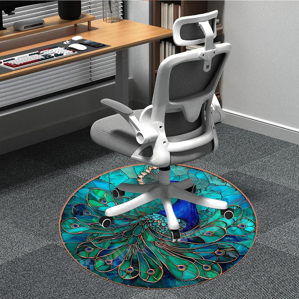 

1pc Peacock Feather Office Round Area Rug, Under Office Chairs Bedroom Living Room Home Decor, Room Deco 80cm