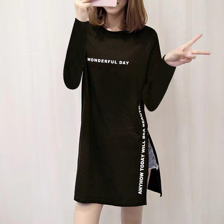 T-shirt Lunghe Stampate Estive Donna Larghe Spacco Top Femme T-shirt Manica Corta Maglietta da Donna