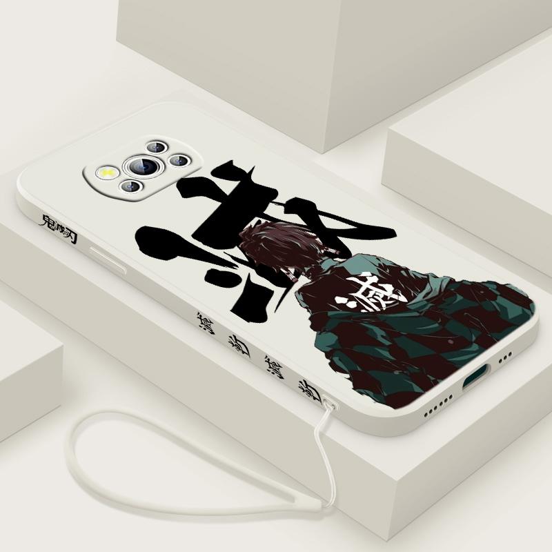 Demon Slayer Cute For POCO M5S M4 M3 C55 C50 C40 C3 X5 X4 X3 X2 F5 F4 F3 Pro GT NFC Liquid Left Rope Phone Case