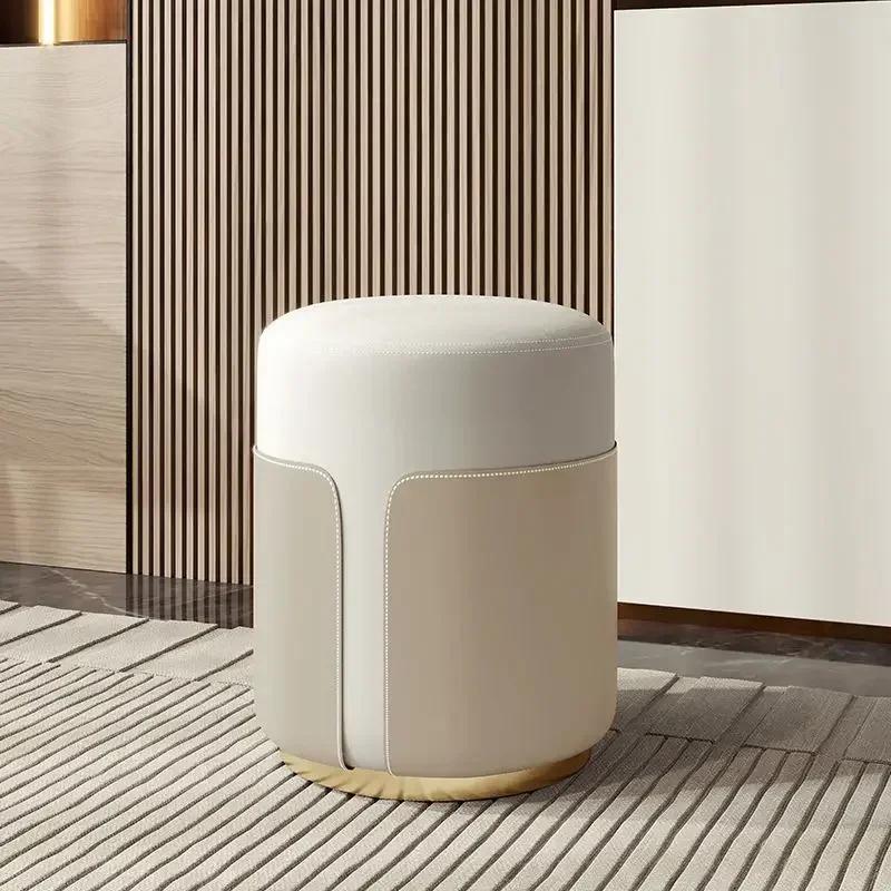 Simple Leather Stool Round Small Low Stool Household Sofa Stool  Coffee Table Living Room