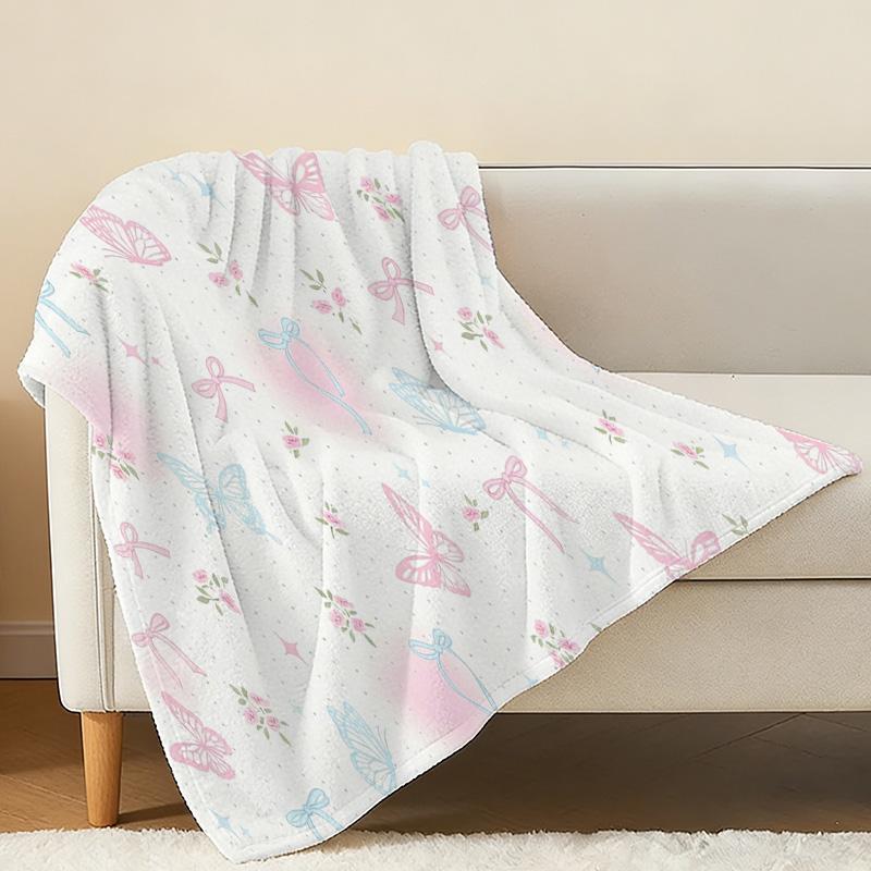 Lightweight Flannel Blanket - Butterfly Floral Print, Soft Cozy Warm Throw for Sofa Bedroom, Christmas Halloween Home Decor