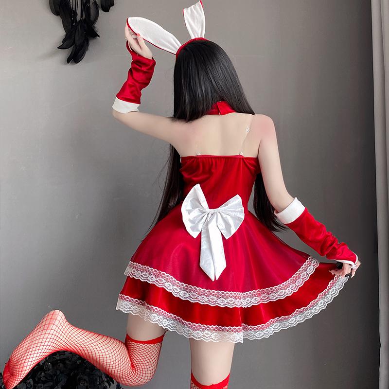 Santa Lingerie Lace Plush Red Christmas Cosplay Costumes Sexy Rabbit Girl Underwear Erotic Sleeveless Sling Nightdress