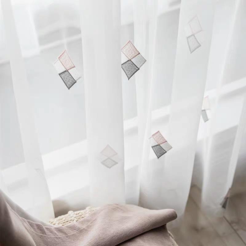 Nordic Curtains, Diamond Embroidered Curtain Yarn, Embroidered Window Screen, White Yarn, Half Blackout Curtain, Bedroom Finished Partition Yarn