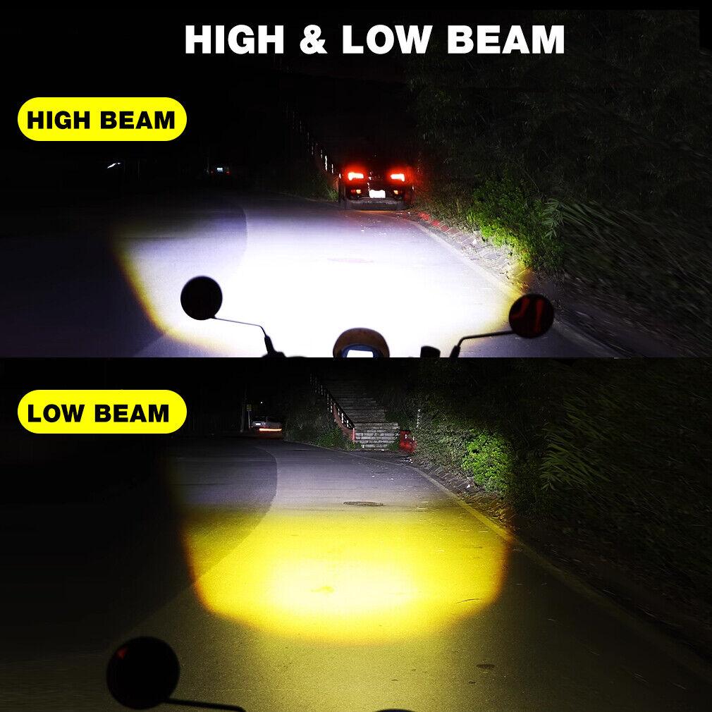 1Pc 360° H4 CSP LED Motorcycle Headlight Projector Lens Bulb Dual Color Hi/Lo Beam Light 40000Lm 120W Scooters Lamp W/ Fan 6000K 3000K White Yellow