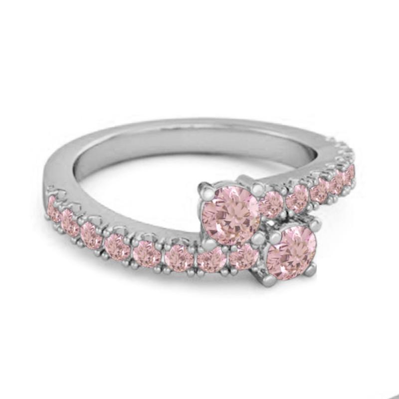 

Pink Topaz Twin Stone Pave Bypass Ring - Sterling Silver 7.5 біле золото кольору