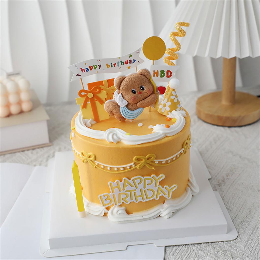 Stylish Butter Bear Cake Accessory Colorful Butter Bear Cake Toppers for Fun and Imaginative Birthday Party Decorations