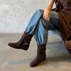 Mode Herbst/Winter Kuhveloursleder Damenstiefel Schuhe mit runder Zehenpartie für Damen Mode Stiefel Interne Höhenerhöhung Ethnischer Stil Kurze Stiefel