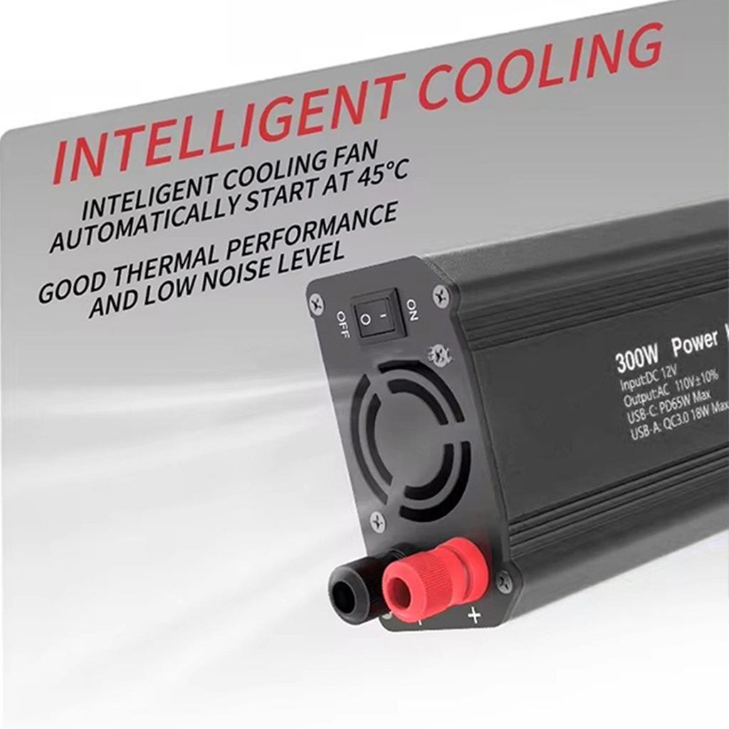 300W Power Inverter 12V DC To 110V AC Automotive Conversion Power Supply QC3.0 with PD65W USB C Charging Port 18W QC