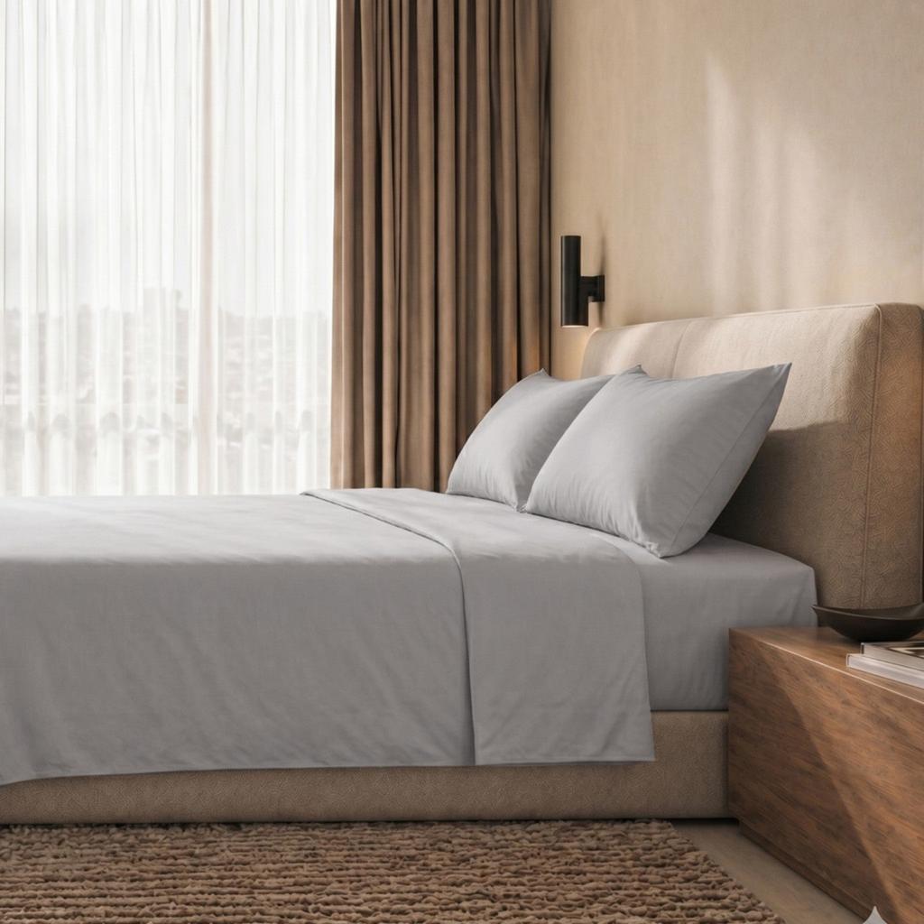 The White Stone Parure de Lit en Percale de Coton 200 TC | Drap Housse, Drap Plat et  Taie d'Oreiller 
