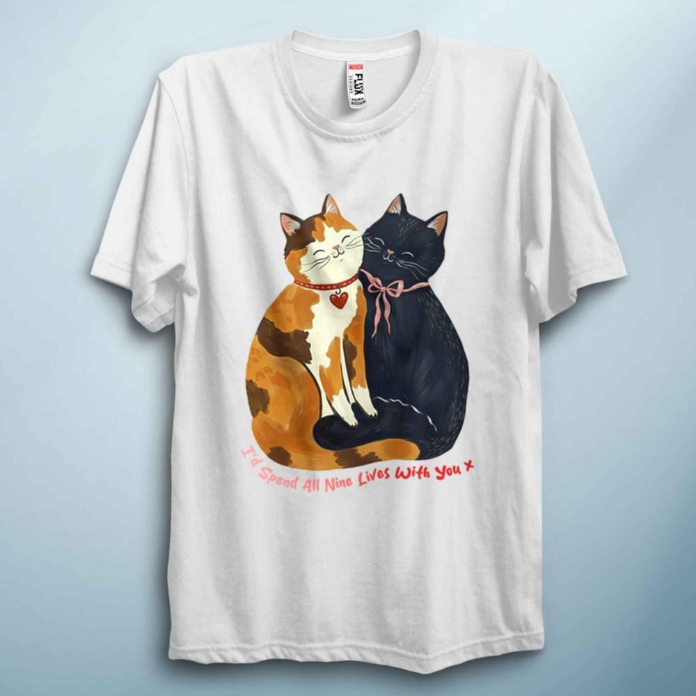 9 Lives Cat T Shirt Funny Valentine Love Tee Unisex Cute Cat Gift S
