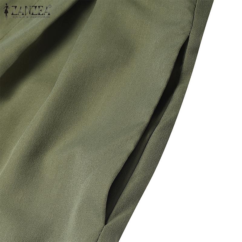ZANZEA Women Casual High Waist Loose Patchwork Wide Leg Cropped Pants