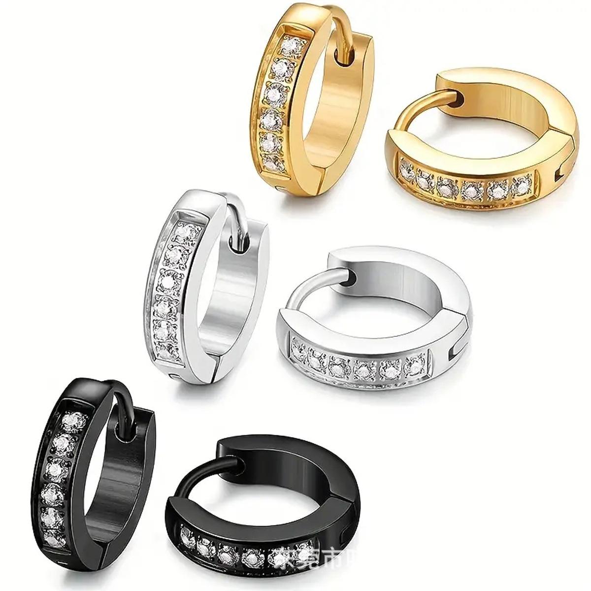 

Мужские и женские модные серьги с бриллиантами и белыми камнями Steel 1 pair