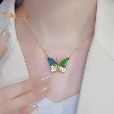 1/2 Stück Damen-Halskette mit Strass-Dekor, Schmetterlings-Anhänger, Magnetverschluss, temperaturempfindlich, farbwechselnd, polierter Titanstahl, verstellbar