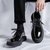 FashionBlack British Style Thick Bottom Round Toe Patent Leather Shoes Work Shoes Handmade Casual Formal Oxford Shoes Lace Up Men Shoes