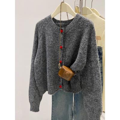 Love Button Gentle Wind Knitted Sweater Women's Spring and Autumn Temperament Versatile Top Lazy Sweater Jacket