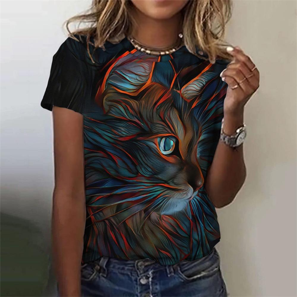 Funny Cat 3D Printed Women's T Shirts Summer Fashion Animal Print Short Sleeve Tees Girl Kawaii Y2k Top Clothes Female Clothing