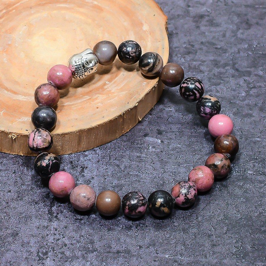 Natural Rhodonite Gemstone Handmade Cuff Adjustable ETC-9719