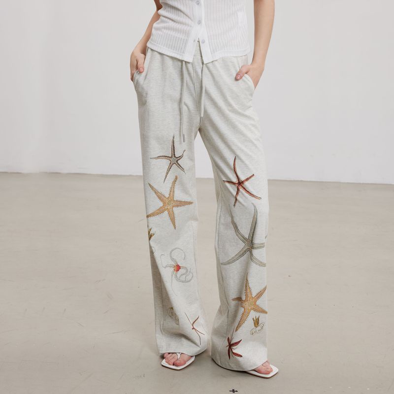 Thelight Lucky Starfish Series Relaxed Oxygen Casual Sweatpants Women M Flower Gray Trousers Dog Walking Wear