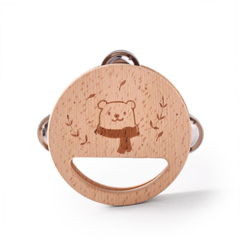 Wooden Baby Montessori Rattle Toy Animal Bear Shape Hand Bell Toy Bpa Free Rodent Teething Necklace Food Grade Baby Chewable Toy
