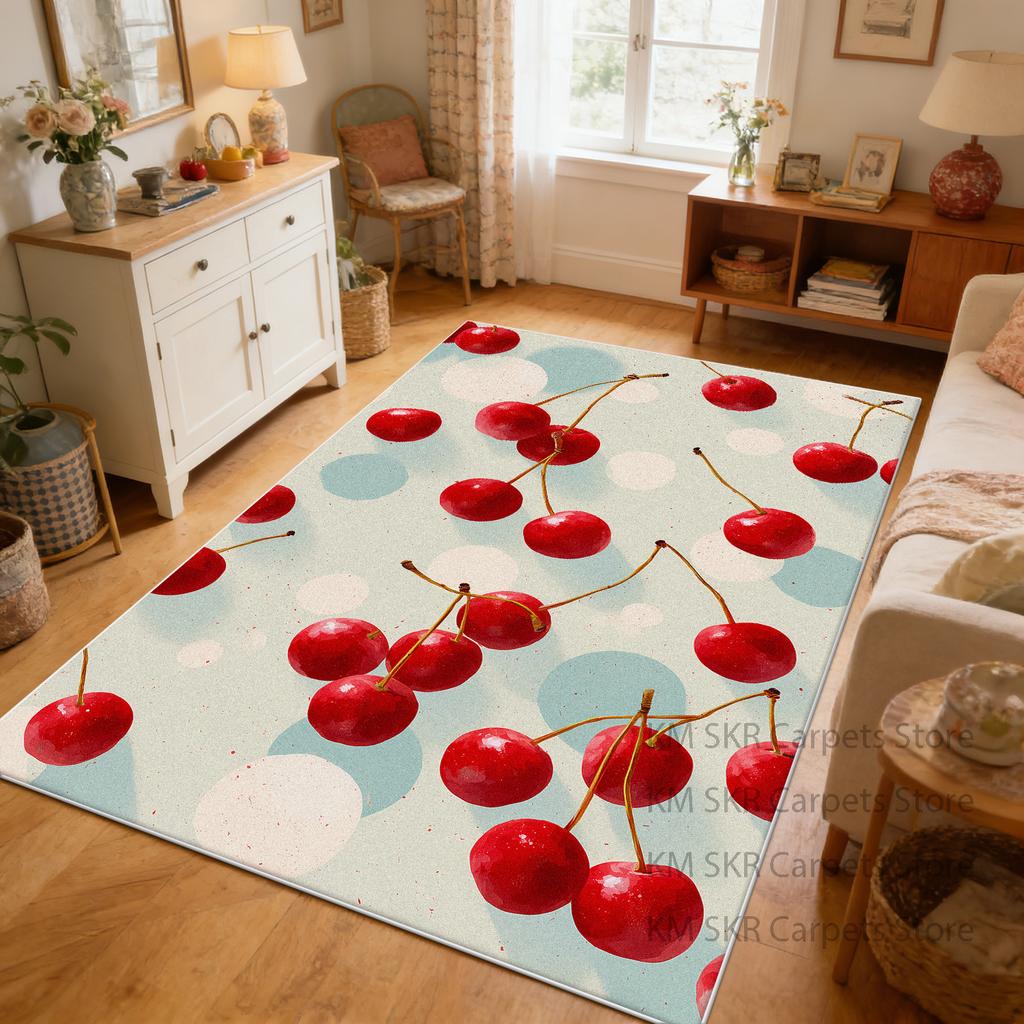 Ins Modern Red Cherry Large Living Room Rug Decoration Washable Non-slip Bedroom Study Carpet Soft Fluffy Parlor Sofa Floor Mats