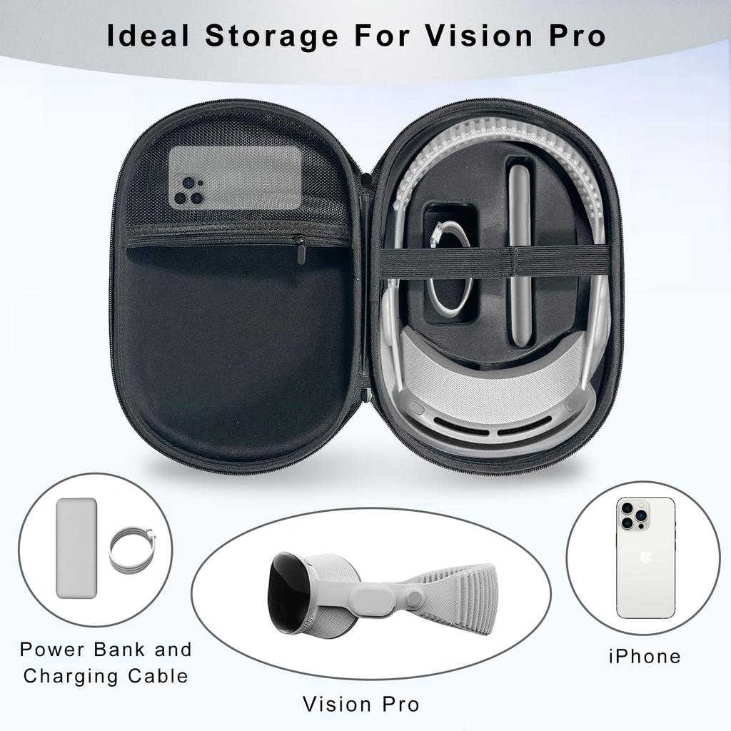 Hard Carrying Case for Apple Vision Pro VR Headset - Compatible with Battery & Charger Accessories, Handheld Design Storage Case