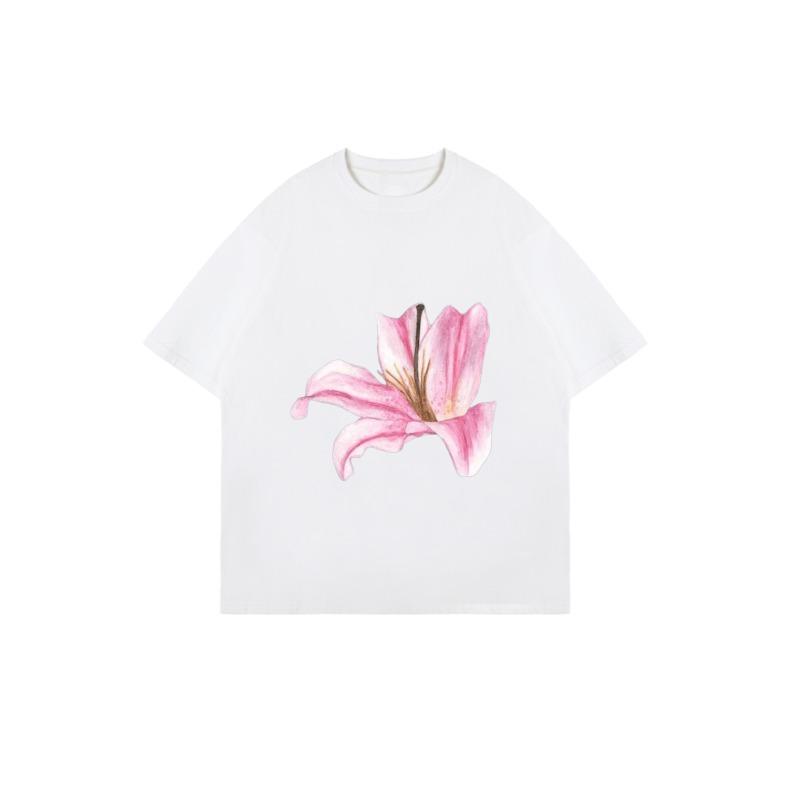 Black Oversized T Shirt With Pink Lily Flower Print For Casual Wear And Summer Outfits