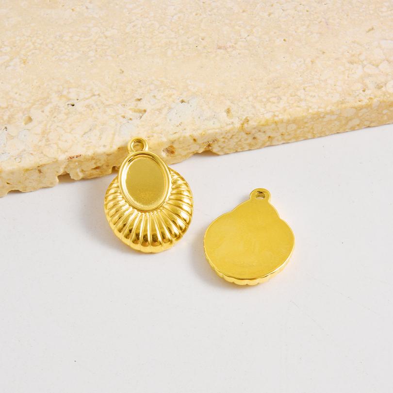 5pcs/Lot Gold Color Geometric Cobochons Stainless Steel Blank Settings Oval Heart Round Pendants For Jewelry Making Charms Bulk
