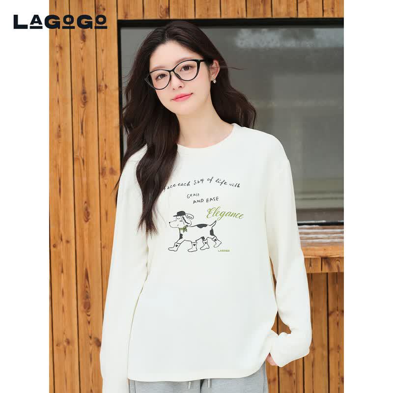 LAGOGO 2025 Winter Loose-Fit Cartoon Print T-Shirt XL