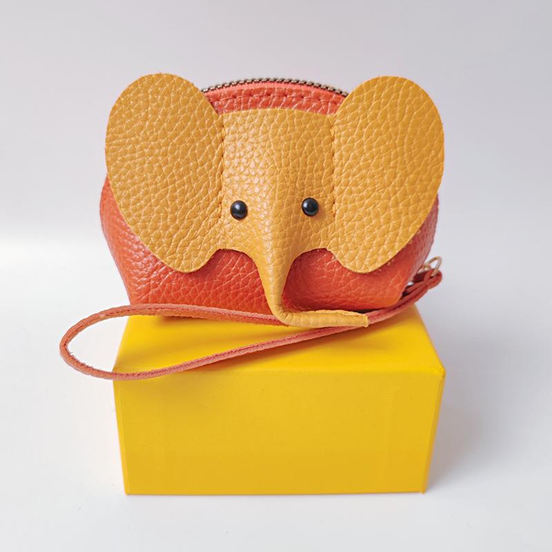 Красочный кошелек-слоник Милый брелок-сумка из ПУ-кожи для женщин Многофункциональный карман на молнии для карт, ключей и макияжа A5