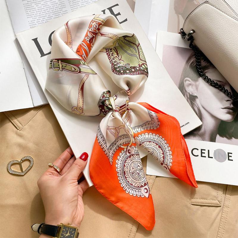 70cm Luxury Horse Print Woman Silk Neck Scarf Square Hair Scarves Foulard HeadBand Shawls Wraps Neckerchief Bandana Women