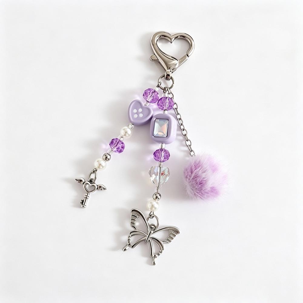 Handmade Beaded Keychain Pearl Heart Beaded Star Pendant Keychain DIY Charm Keychain For Backpack