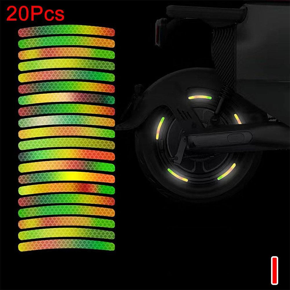 20Pcs Motorcycle Wheel Reflective Stickers Night Safety Warning Strips Motorcycle Helmet Bike Hub Styling Night Reflector Decal